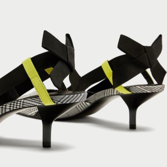 Zara Plaid Sling Back Kitten Heels NWOB - Picture 2 of 5